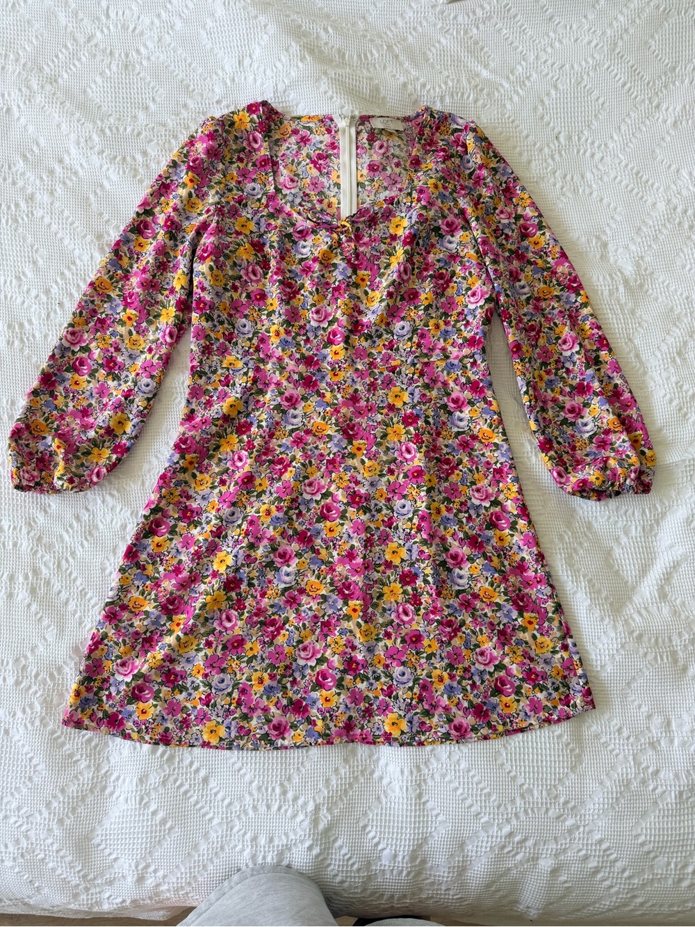 LOFT Pink and Yellow Floral Long-Sleeve A-Line Kids Dress